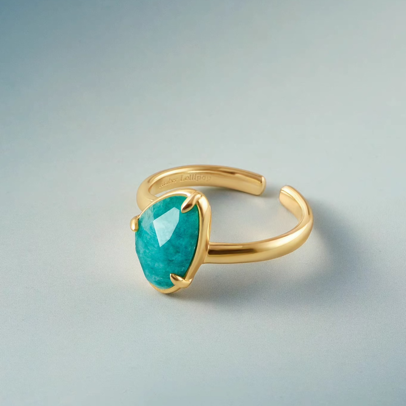 Amazonite Ring for Women – Unique Designer Open Band Index or Pinky Ring, Light Luxury Style