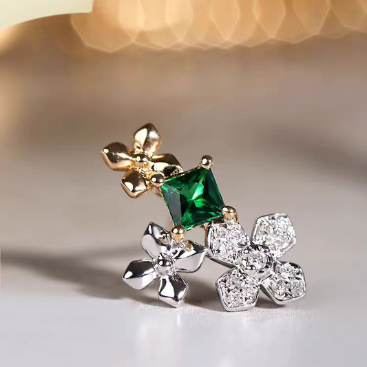 Hydrangea 18K Gold Gemstone Floral Stud Earrings