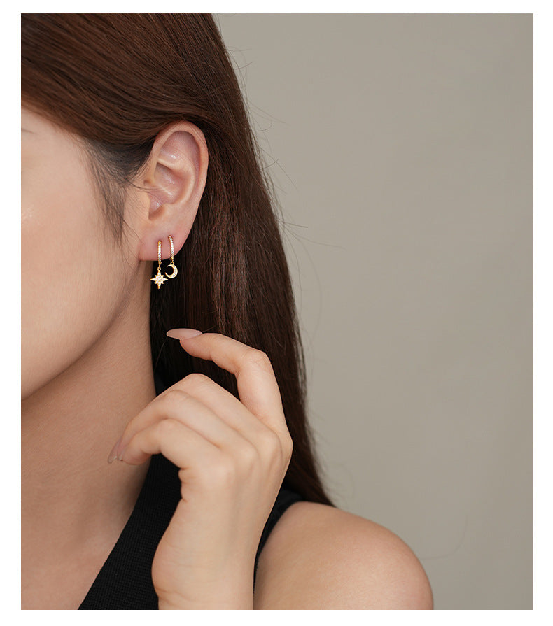 Orecchini A Cerchio A Stella In Argento 925 - Piccoli Huggie Ipoallergenici Per Donne, Colori Argento/Oro Rosa/Oro