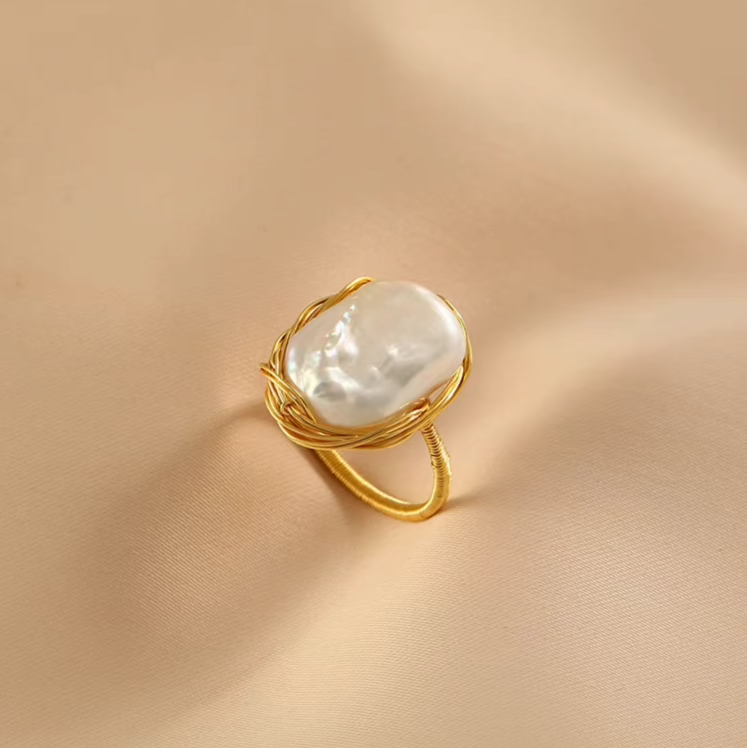 Huaji Baroque Irregular Pearl Self-Discipline Ring for Women – Unique Design, High-End Statement Index Finger Ring