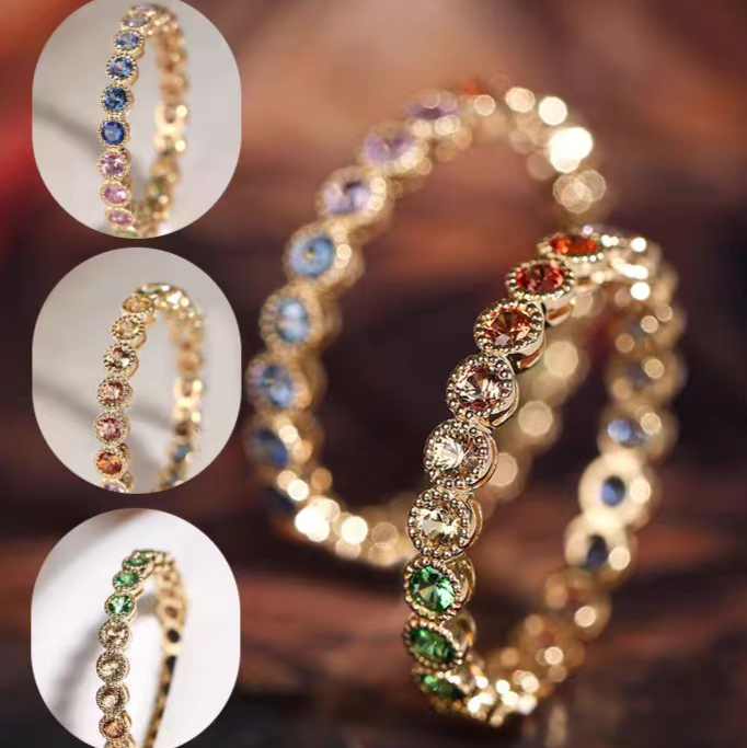 "Colorful Rainbow" – 18K Gold Gradient Dopamine Ring with Multicolor Sapphires & Tsavorite Garnets