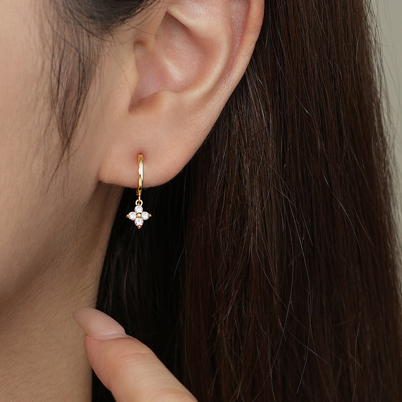 925 Sterling Silver three Colorful Zircon Flower Pendant Hoop Earrings, ear stud, Drop Huggies Set For Women Girls, Small Minimalist Huggies