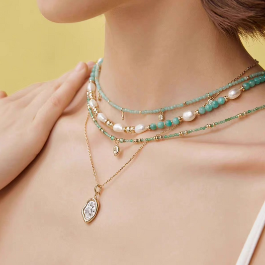 Amazonite Necklace for Women – Baroque Pearl Collarbone Chain, Light Luxury & Unique Designer Choker