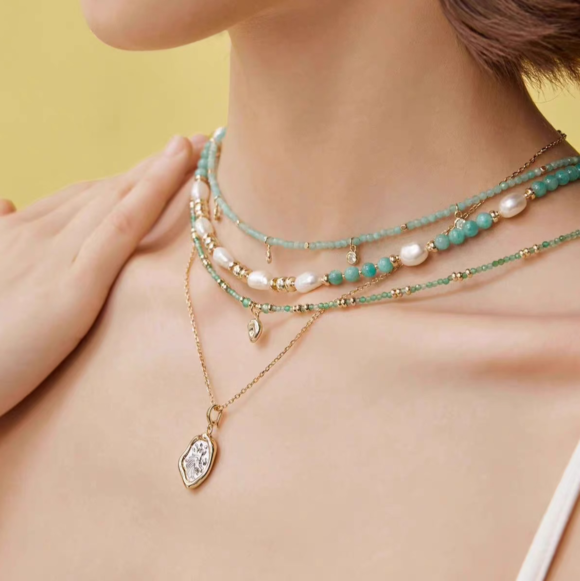 Amazonite Necklace for Women – Baroque Pearl Collarbone Chain, Light Luxury & Unique Designer Choker