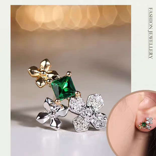 Hydrangea 18K Gold Gemstone Floral Stud Earrings