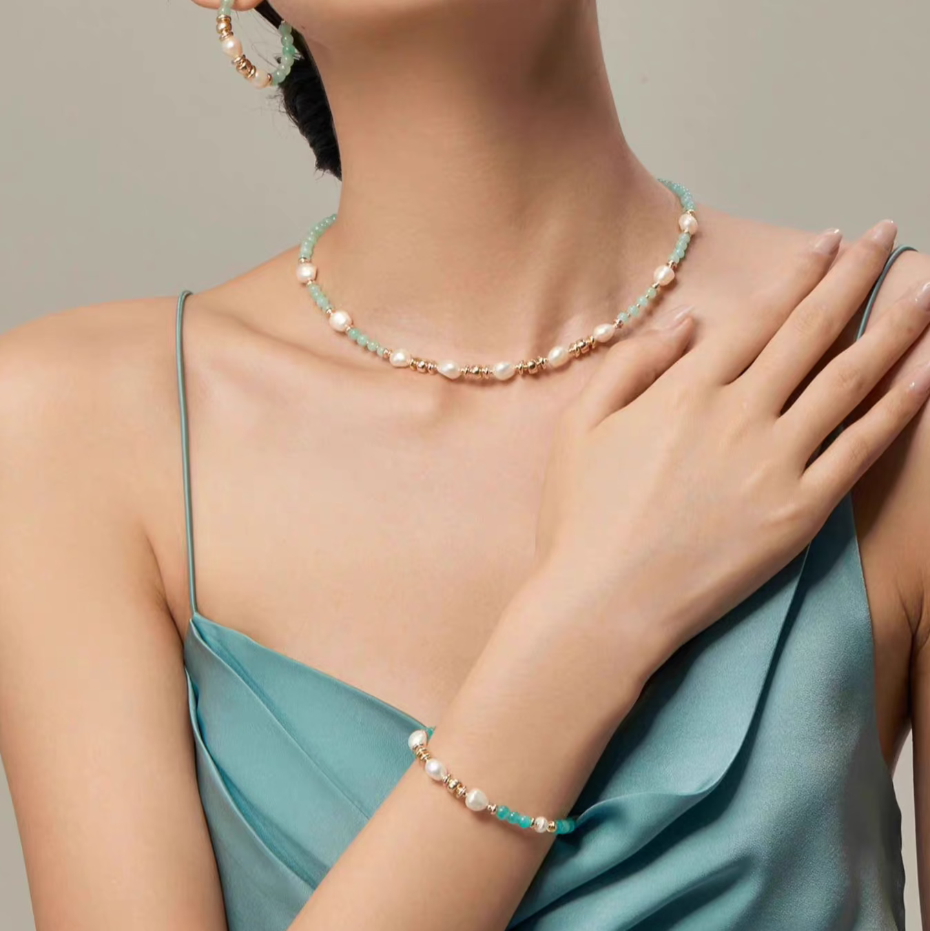 Amazonite Necklace for Women – Baroque Pearl Collarbone Chain, Light Luxury & Unique Designer Choker