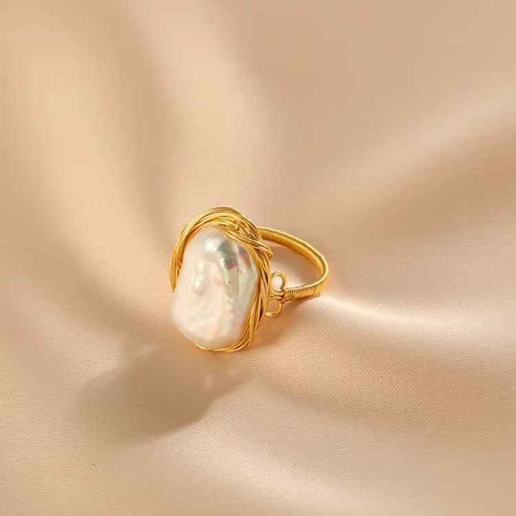 Huaji Baroque Irregular Pearl Self-Discipline Ring for Women – Unique Design, High-End Statement Index Finger Ring