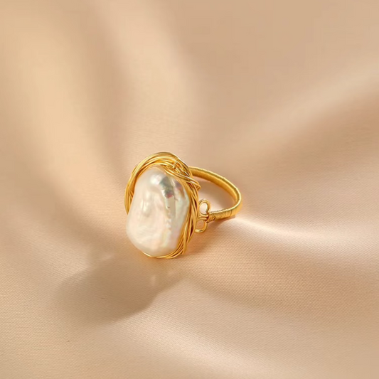 Huaji Baroque Irregular Pearl Self-Discipline Ring for Women – Unique Design, High-End Statement Index Finger Ring