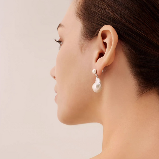 Natural Large Baroque Pearl Earrings – Unique Designer Drop Earrings for Women, Elegant Light Luxury Studs