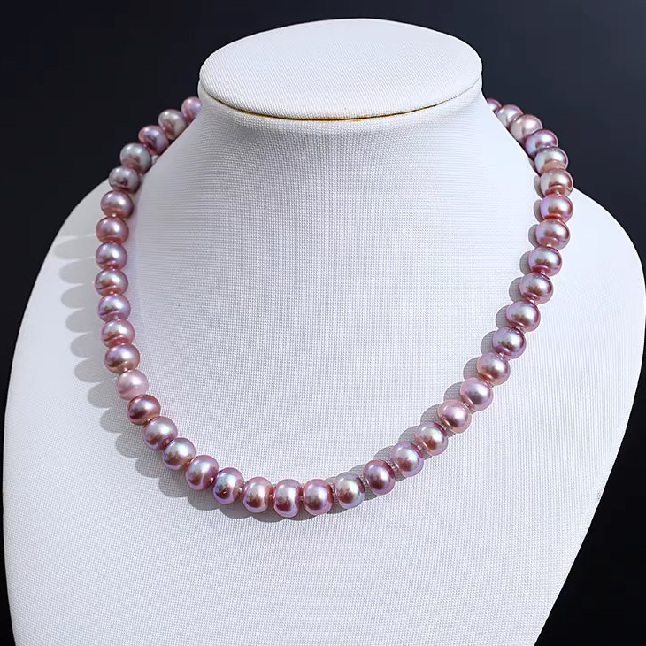 “Angel’s Tear – Spring Romance” Freshwater Pearl & Lavender Pearl Classic Necklace (5–6-7-8 mm)
