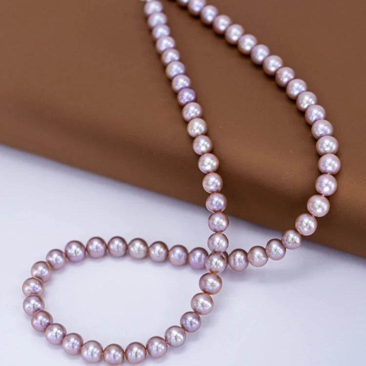 “Angel’s Tear – Spring Romance” Freshwater Pearl & Lavender Pearl Classic Necklace (5–6-7-8 mm)