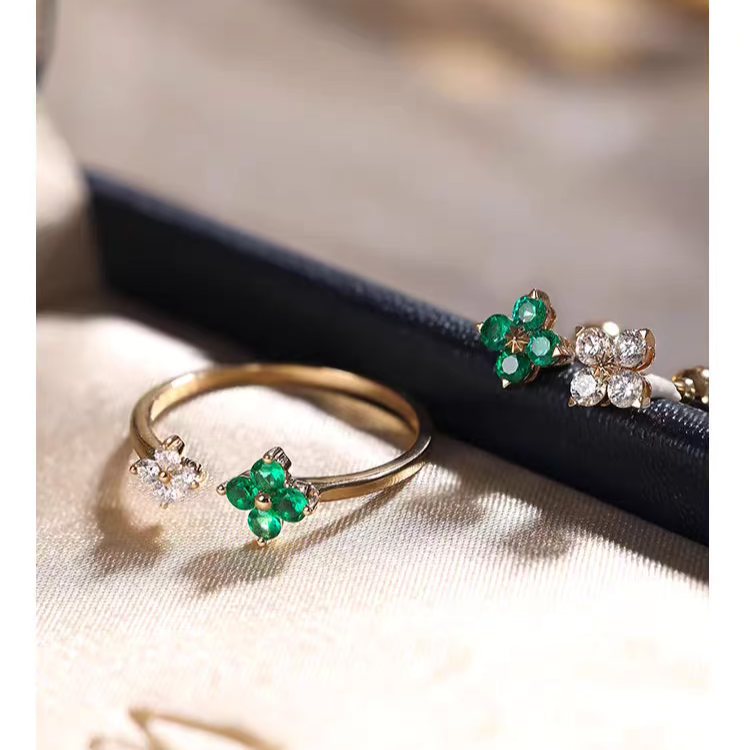 Mint Crystal Sugar 18K Gold Emerald & Natural Diamond Stud Earrings