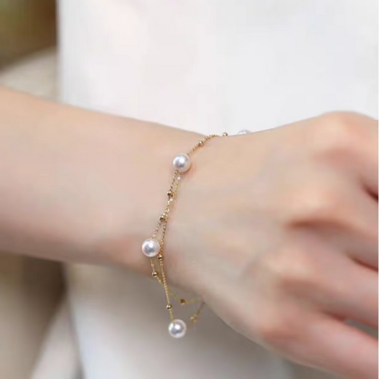 Starlight 18K Gold Aurora Akoya Pearl Double-Layer Bracelet
