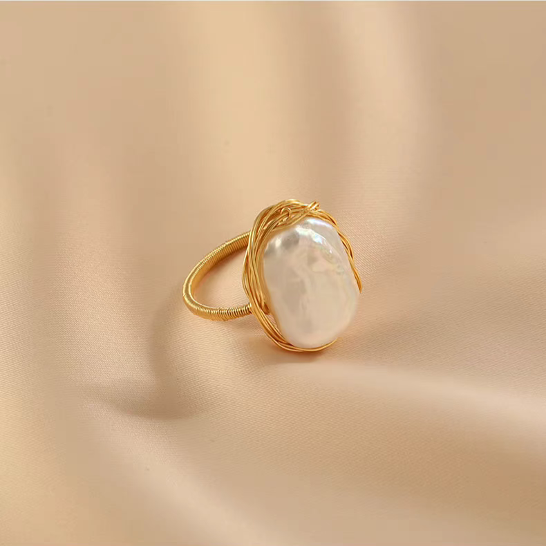 Huaji Baroque Irregular Pearl Self-Discipline Ring for Women – Unique Design, High-End Statement Index Finger Ring