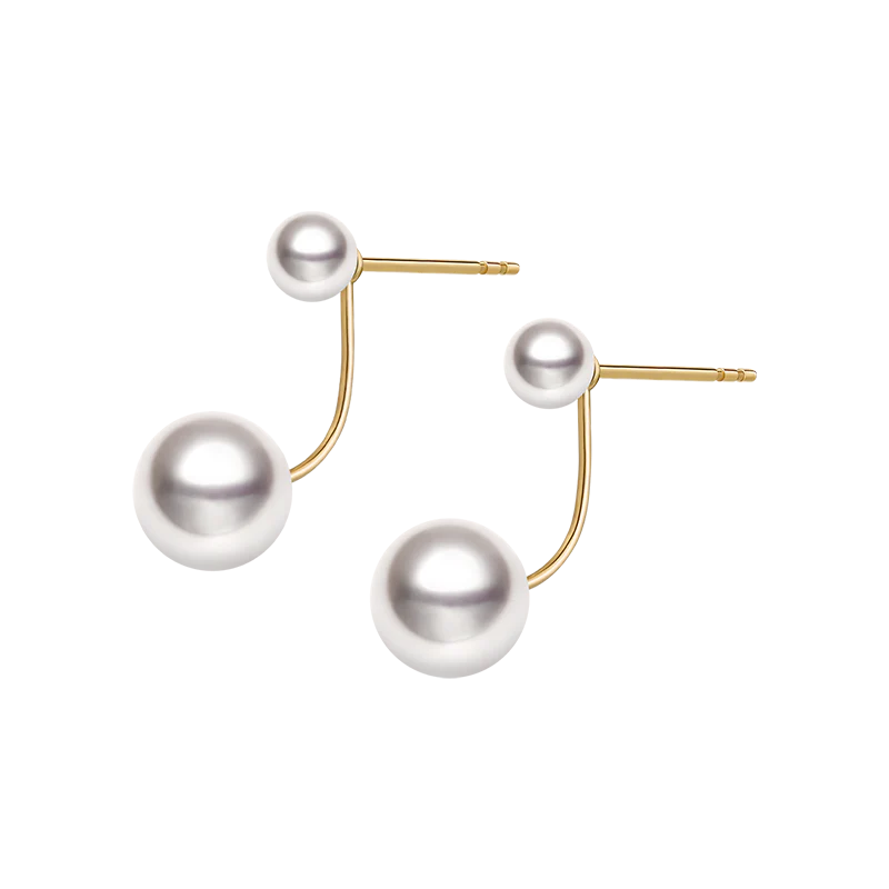 2 pearls |  Fresh Water Pearl 18K Gold Dimple Ear Hanger Earrings