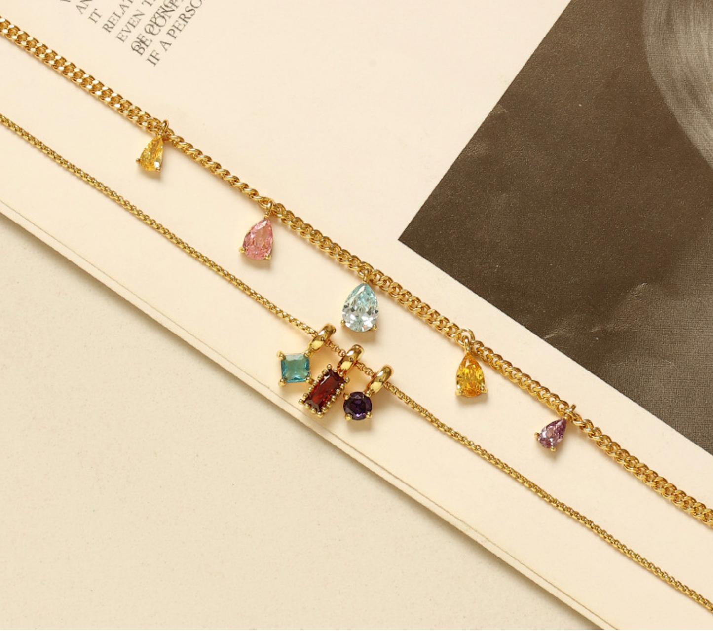 Colorful zircon pendant necklace