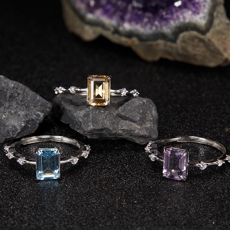 S925 sterling silver natural citrine, amethyst, and topaz gemstone adjustable ring | Gift for her
