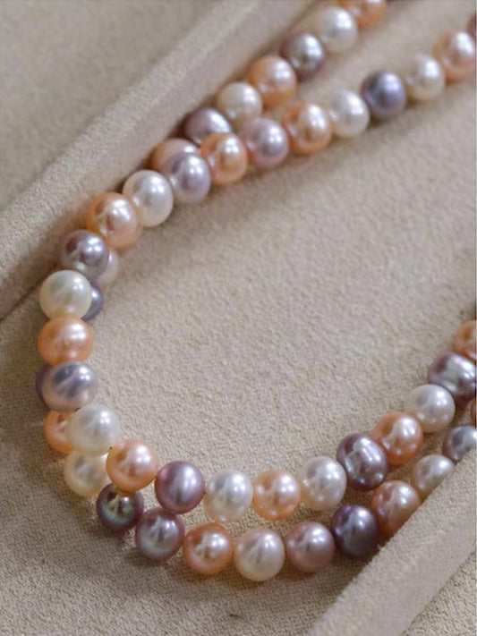 Candy-colored natural freshwater pearl necklace, collarbone chain, S925 sterling silver | Gift for her