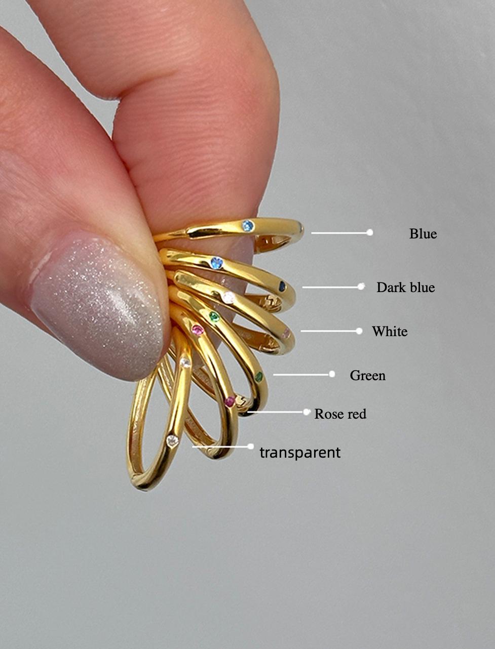 925 Sterling Silver Plain Hoop Earrings with Colored Zirconia for Women | Gift for her
