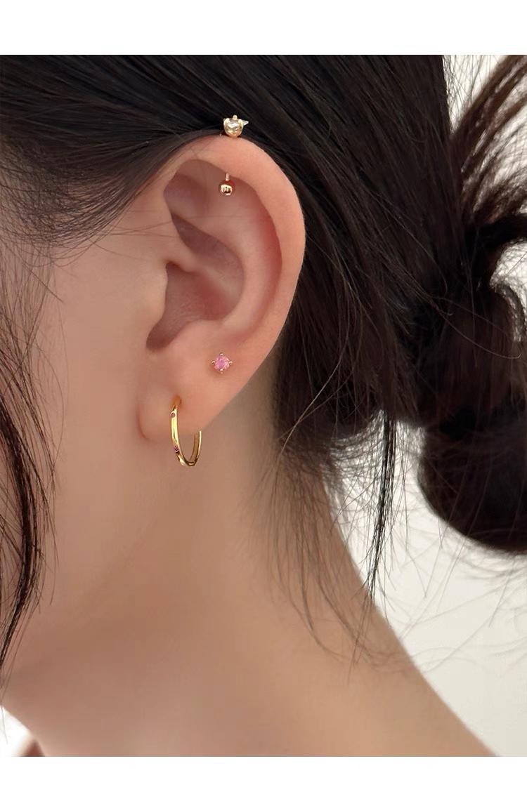 925 Sterling Silver Plain Hoop Earrings with Colored Zirconia for Women | Gift for her