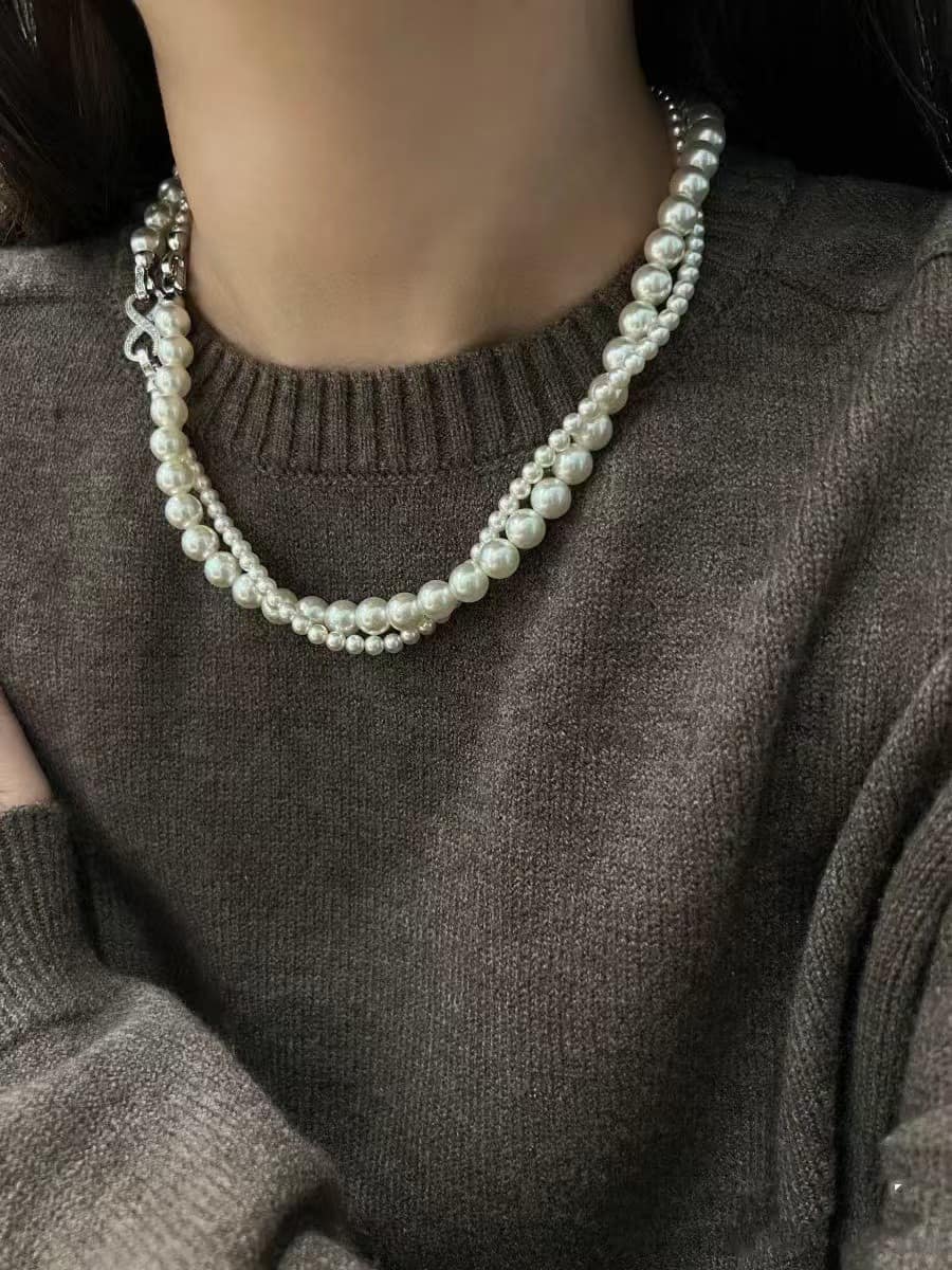 kamala Harris pearls | Double-layered Swarovski pearl necklace